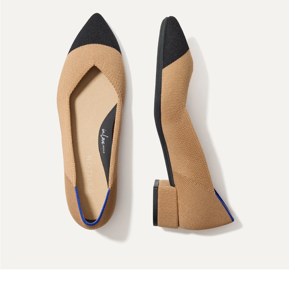 Rothy's High Point in Wren Captoe Tan and Black Color 1.25”heel